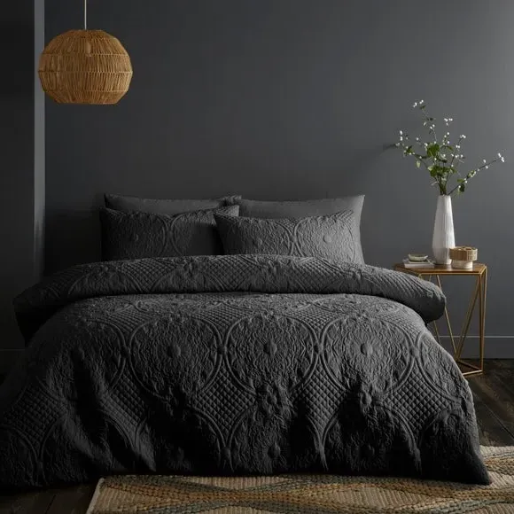 Textured Duvet Cover Set with Pillowcase - Coal