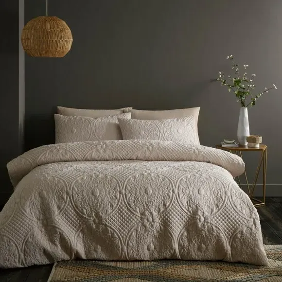 Textured Duvet Cover Set with Pillowcase - Mushroom