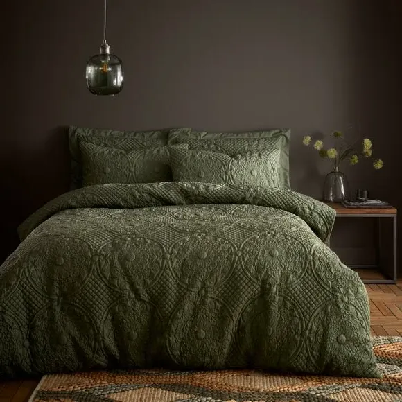 Textured Duvet Cover Set with Pillowcase - Olive