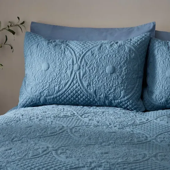 Textured Duvet Cover Set with Pillowcase - Pacific Blue