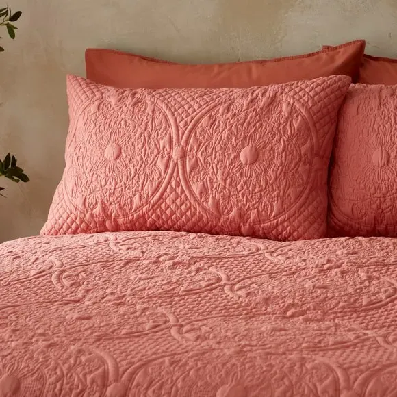 Textured Duvet Cover Set with Pillowcase - Pink Clay