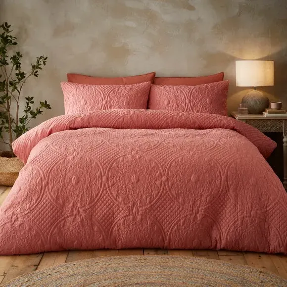 Textured Duvet Cover Set with Pillowcase - Pink Clay