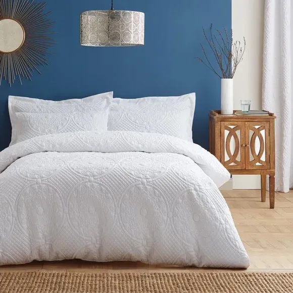 Textured Duvet Cover Set with Pillowcase - White