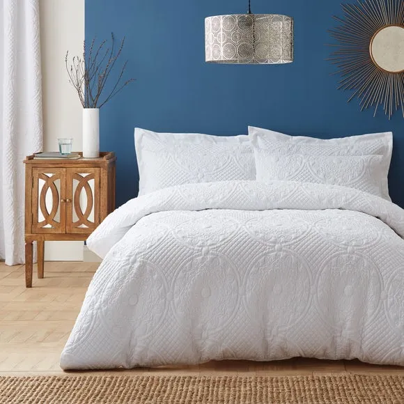 Textured Duvet Cover Set with Pillowcase - White
