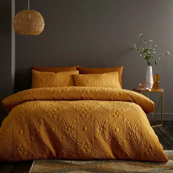 Textured Duvet Cover Set with Pillowcase - Yellow