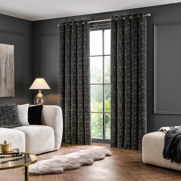 Textured Eyelet Curtains - Black, Velvet