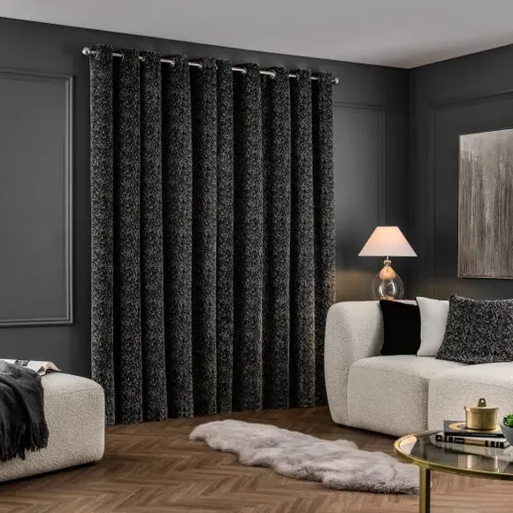 Textured Eyelet Curtains - Black, Velvet