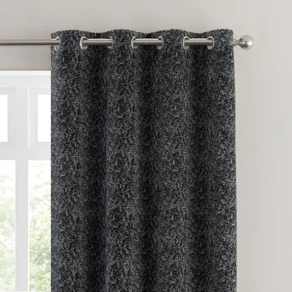 Textured Eyelet Curtains - Black, Velvet image