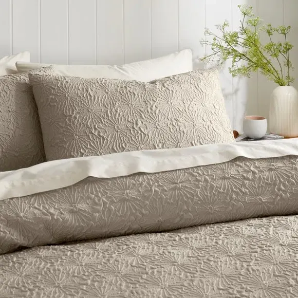 Textured Floral Duvet Cover Set - Natural, Microfibre
