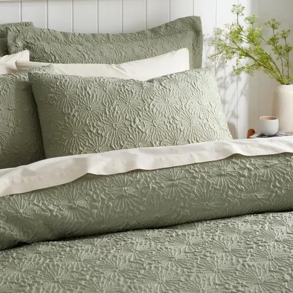Textured Floral Duvet Cover Set - Sage, Microfibre