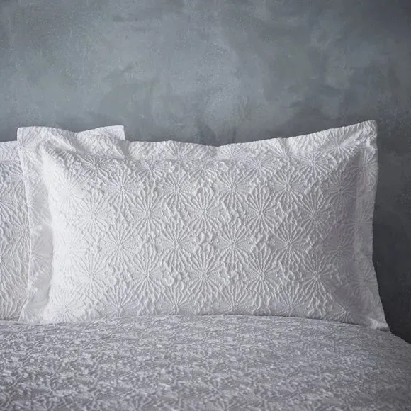 Textured Floral Duvet Cover Set - White, Microfibre