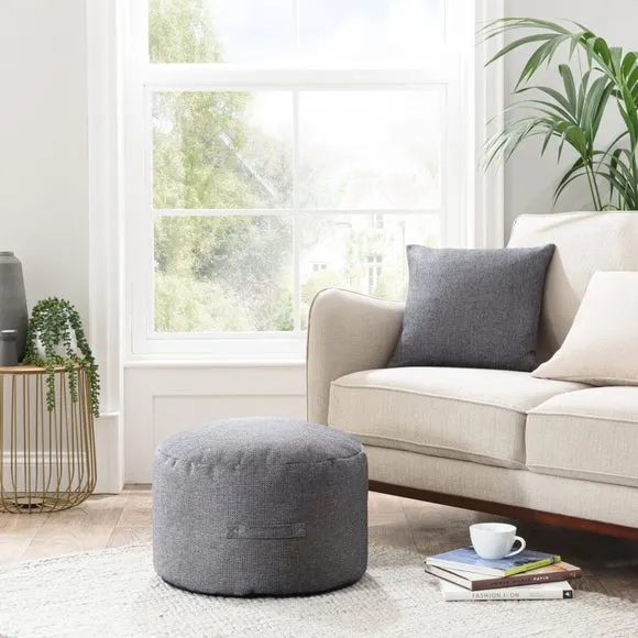 Textured Pouffe with Handle - Charcoal, Fabric image