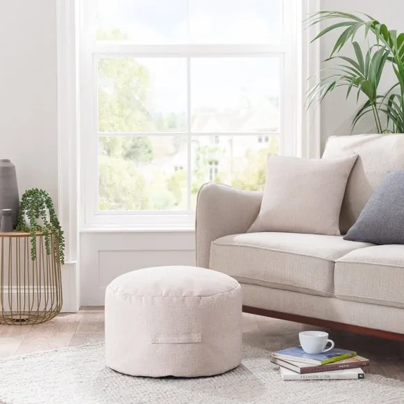 Textured Pouffe with Handle - Natural, Fabric
