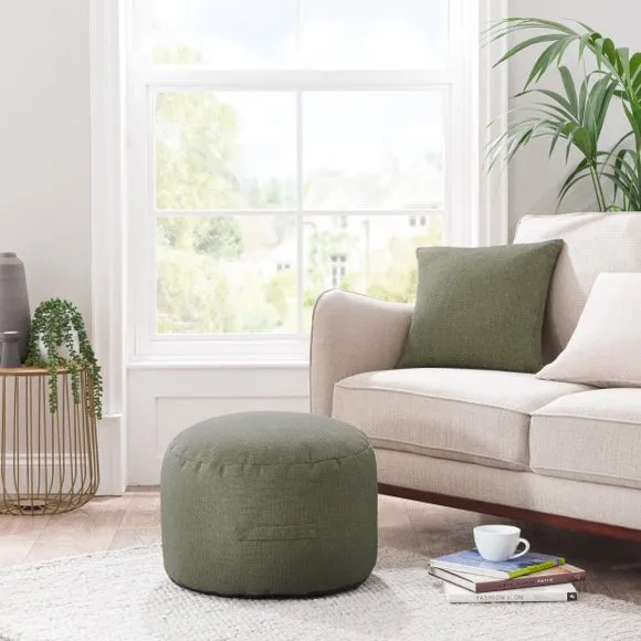 Textured Pouffe with Handle - Olive, Fabric