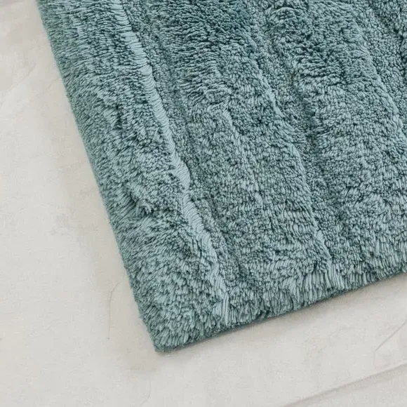 Textured Stripe Bath Mat - Folkstone Blue, Cotton