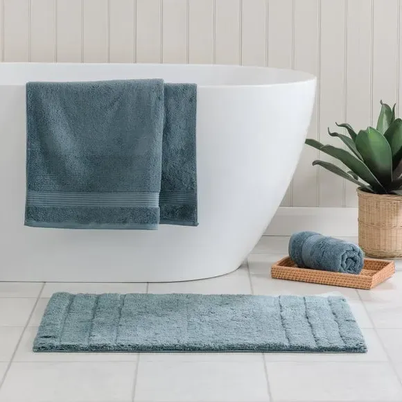 Textured Stripe Bath Mat - Folkstone Blue, Cotton