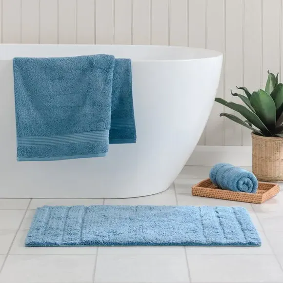 Textured Stripe Bath Mat - Heritage Blue, Cotton