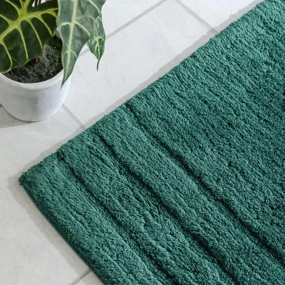 Textured Stripe Bath Runner - Bottle Green, Cotton
