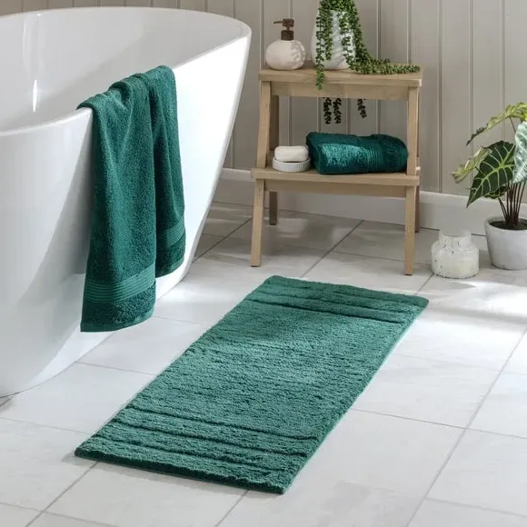 Textured Stripe Bath Runner - Bottle Green, Cotton