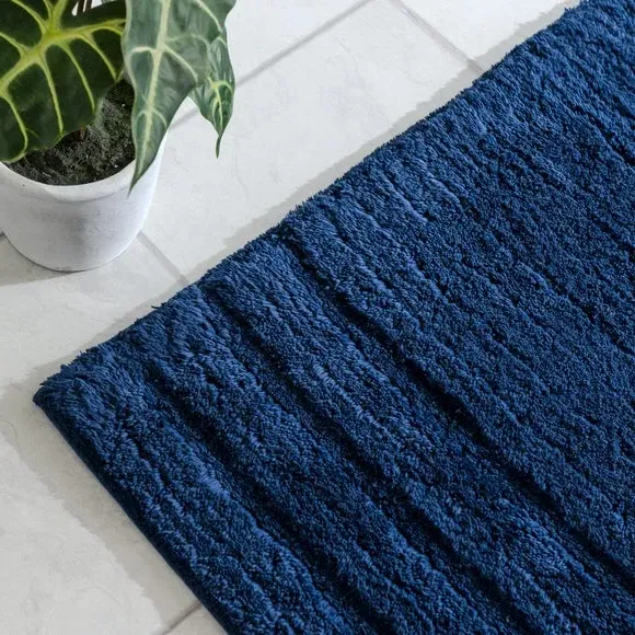 Textured Stripe Bath Runner - Navy, Cotton