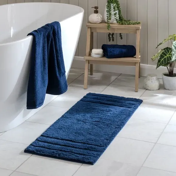 Textured Stripe Bath Runner - Navy, Cotton