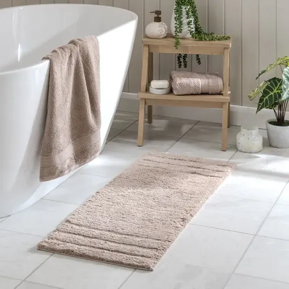 Textured Stripe Bath Runner - Pebble, Cotton