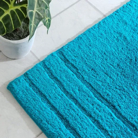 Textured Stripe Bath Runner - Teal, Cotton