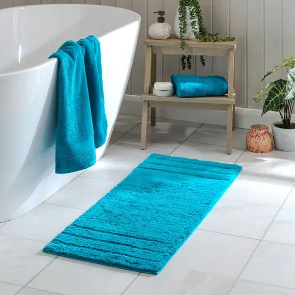 Textured Stripe Bath Runner - Teal, Cotton