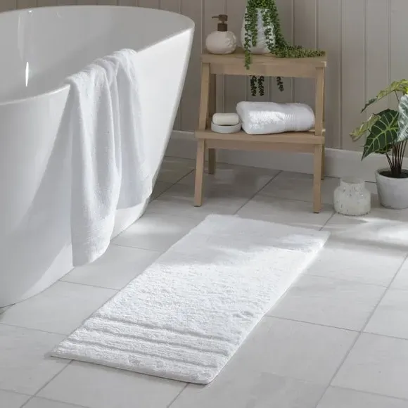 Textured Stripe Bath Runner - White, Cotton