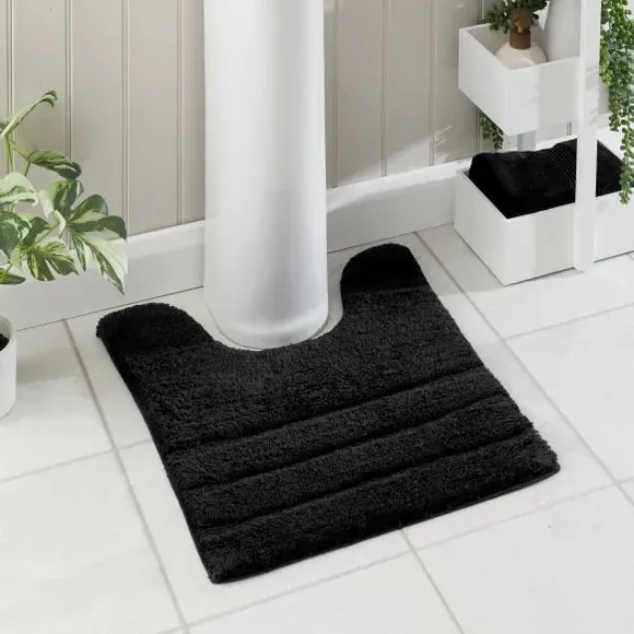 Textured Stripe Pedestal Mat - Black, Cotton image