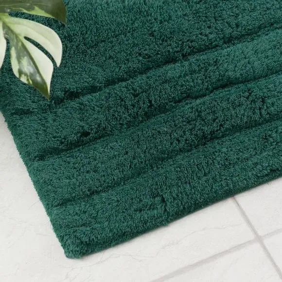 Textured Stripe Pedestal Mat - Bottle Green, Cotton