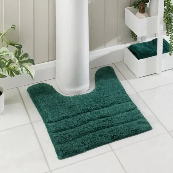 Textured Stripe Pedestal Mat - Bottle Green, Cotton