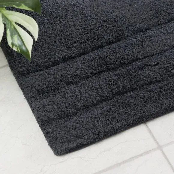 Textured Stripe Pedestal Mat - Charcoal, Cotton