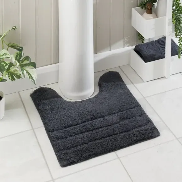 Textured Stripe Pedestal Mat - Charcoal, Cotton