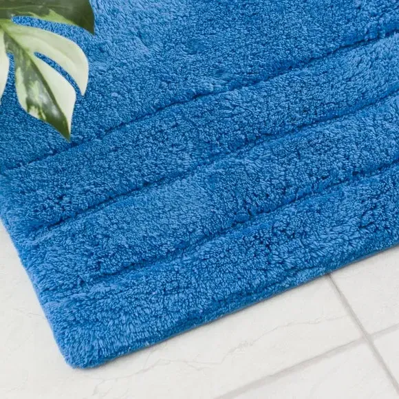 Textured Stripe Pedestal Mat - Cornflower, Cotton