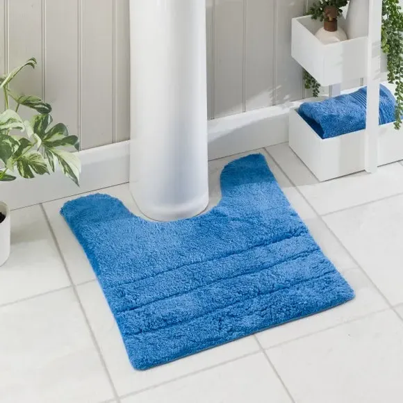 Textured Stripe Pedestal Mat - Cornflower, Cotton