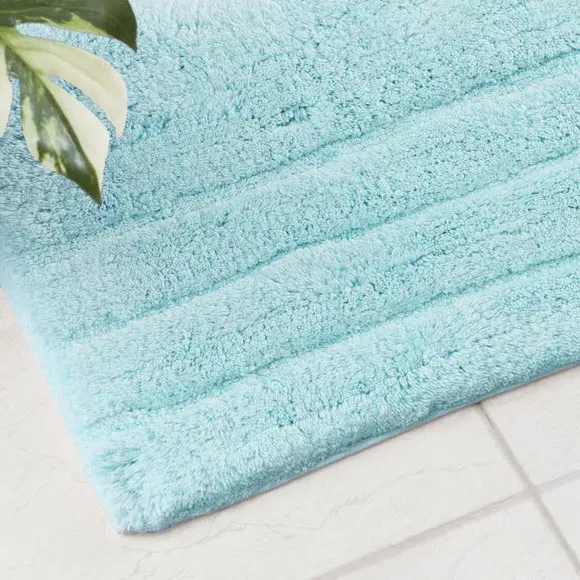 Textured Stripe Pedestal Mat - Duck Egg, Cotton