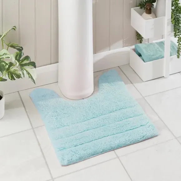 Textured Stripe Pedestal Mat - Duck Egg, Cotton