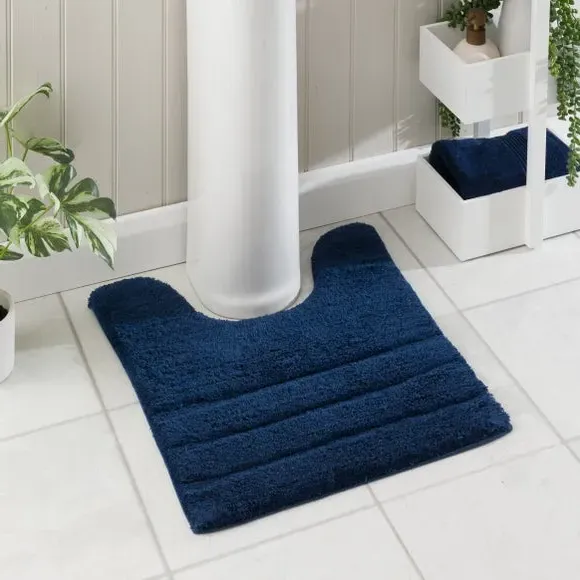 Textured Stripe Pedestal Mat - Navy, Cotton