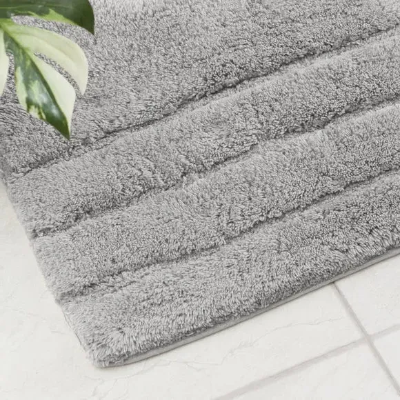 Textured Stripe Pedestal Mat - Silver, Cotton