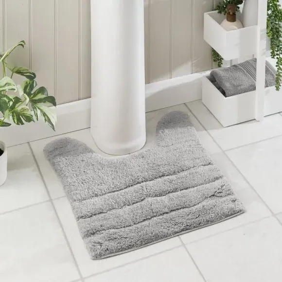 Textured Stripe Pedestal Mat - Silver, Cotton
