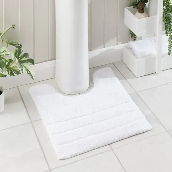 Textured Stripe Pedestal Mat - White, Cotton