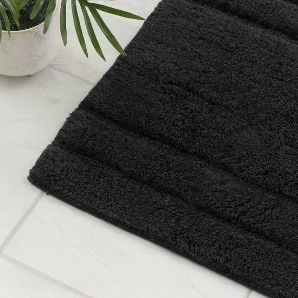 Textured Stripe Shower Mat - Black, Cotton