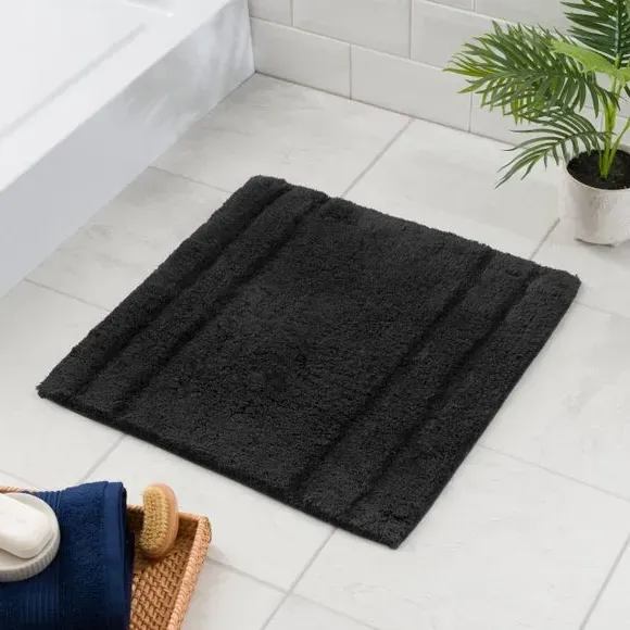 Textured Stripe Shower Mat - Black, Cotton image