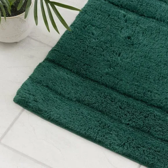 Textured Stripe Shower Mat - Bottle Green, Cotton