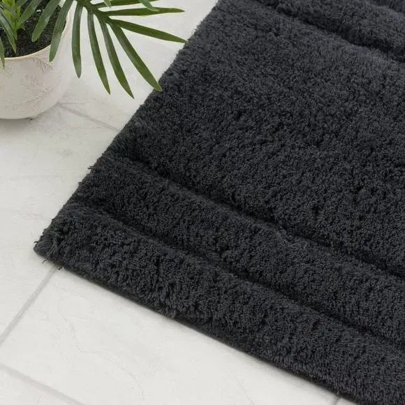 Textured Stripe Shower Mat - Charcoal, Cotton