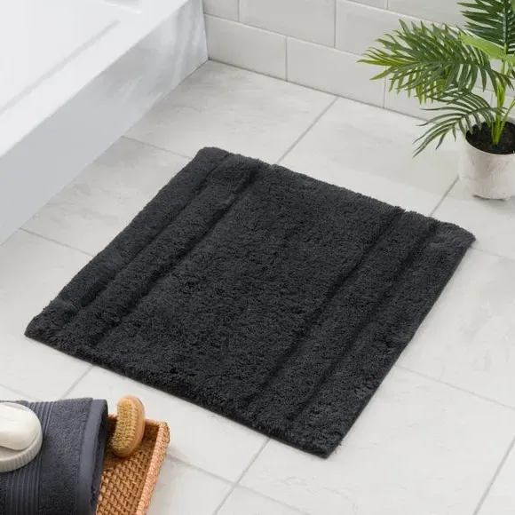 Textured Stripe Shower Mat - Charcoal, Cotton