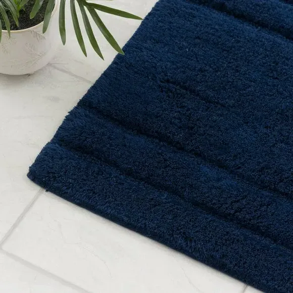 Textured Stripe Shower Mat - Navy, Cotton