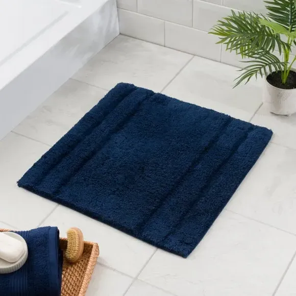 Textured Stripe Shower Mat - Navy, Cotton