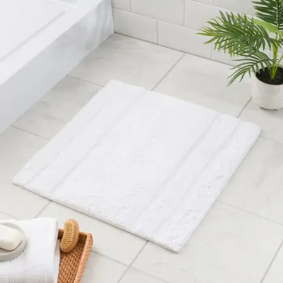 Textured Stripe Shower Mat - White, Cotton
